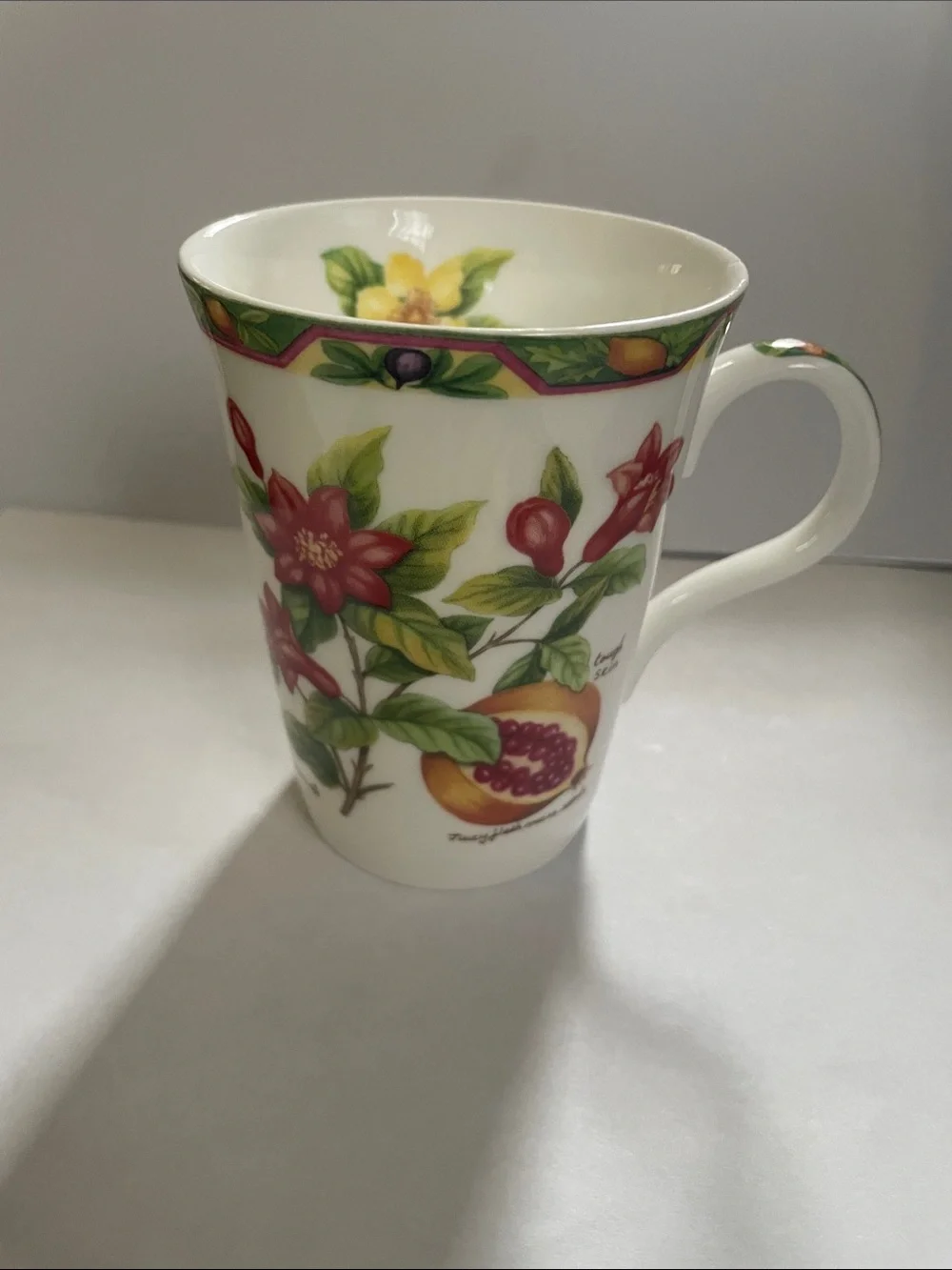 Vintage Crown Trent Fine Bone China Pomegranate Mug - White with Red & Green